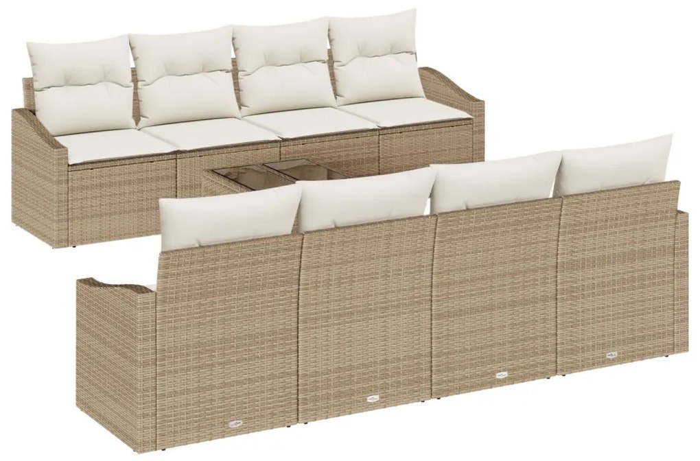 9 darabos kerti kanapé szett párnákkal bézs poly rattan