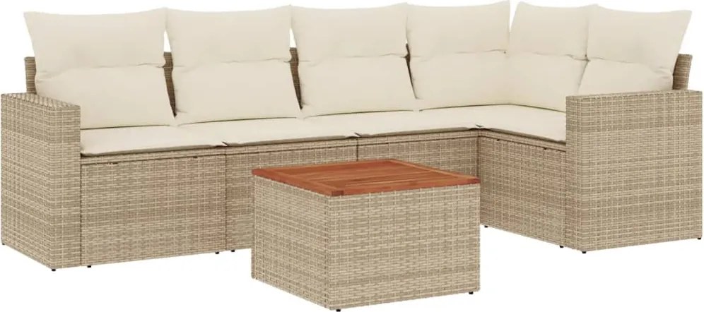 vidaXL 6 részes bézs polyrattan kerti ülőgarnitúra párnával