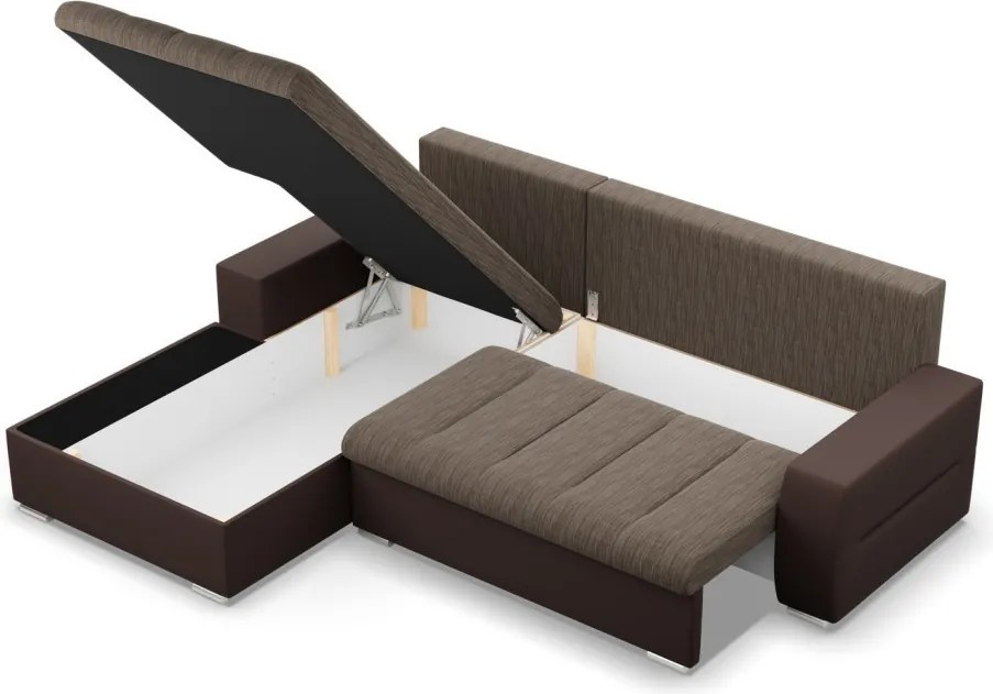 Toronto sarokkanapé, 2 ágyneműtartóval, fonott + műbőr, baloldali, barna