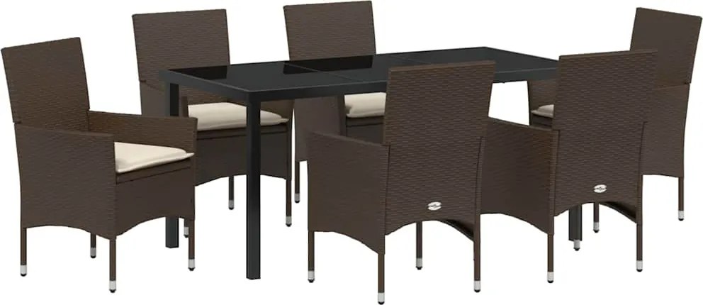 vidaXL Kert étkező szett párnával 7 pcs Barna polirattan