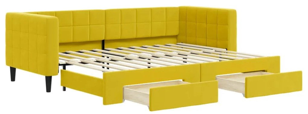 sárga kihúzható bársony heverő fiókkal 80 x 200 cm