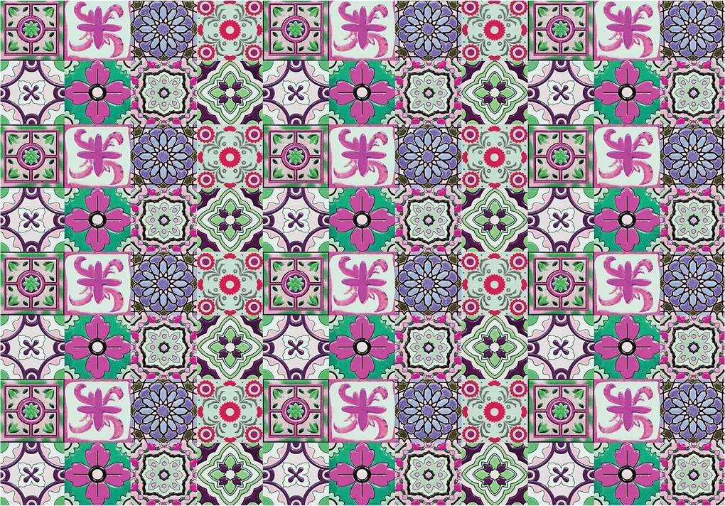 Fotótapéta Kert geometria Rózsaszín-zöld csempe minták 208x146 +ragasztó
