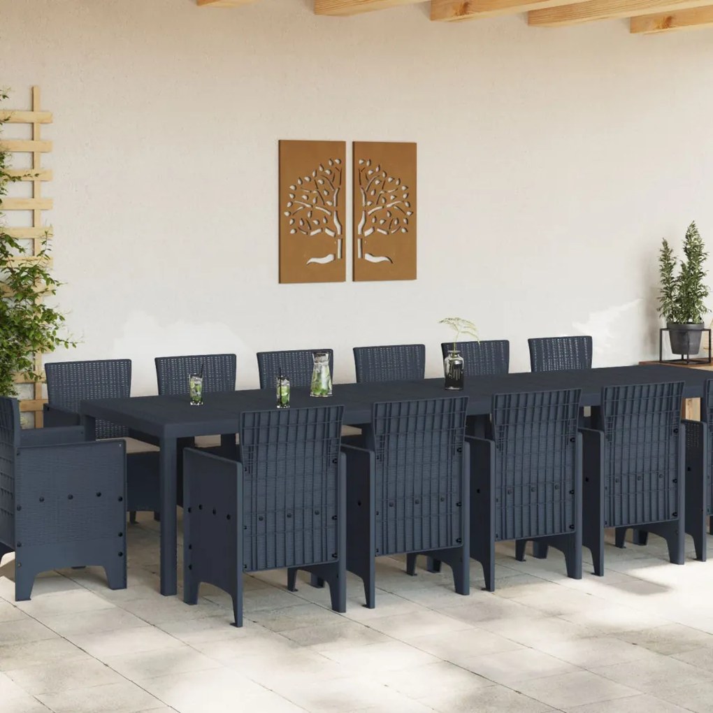 13 db-os Kert Étkező Szett párnák fehér polirattan, Kert Asztal Fehér 200x100x73 cm polirattan, Kert Asztal Fehér 150x100x73 cm polirattan, Kert Székek párnákkal 4 db fehér polirattan