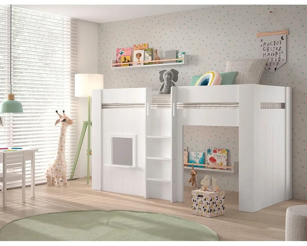 Fehér magasított borovi fenyő gyerekágy 90x200 cm RENO – Vipack