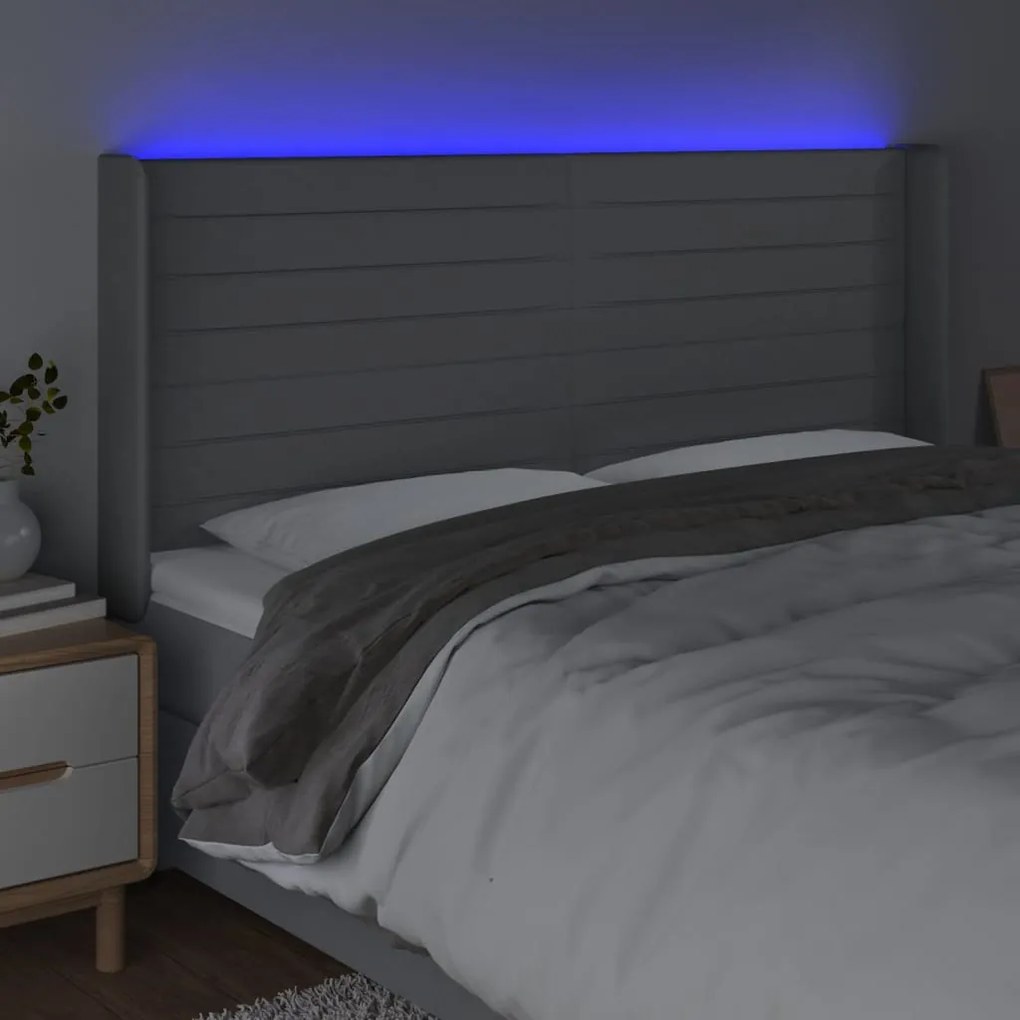 világosszürke szövet LED-es fejtámla 163x16x118/128 cm