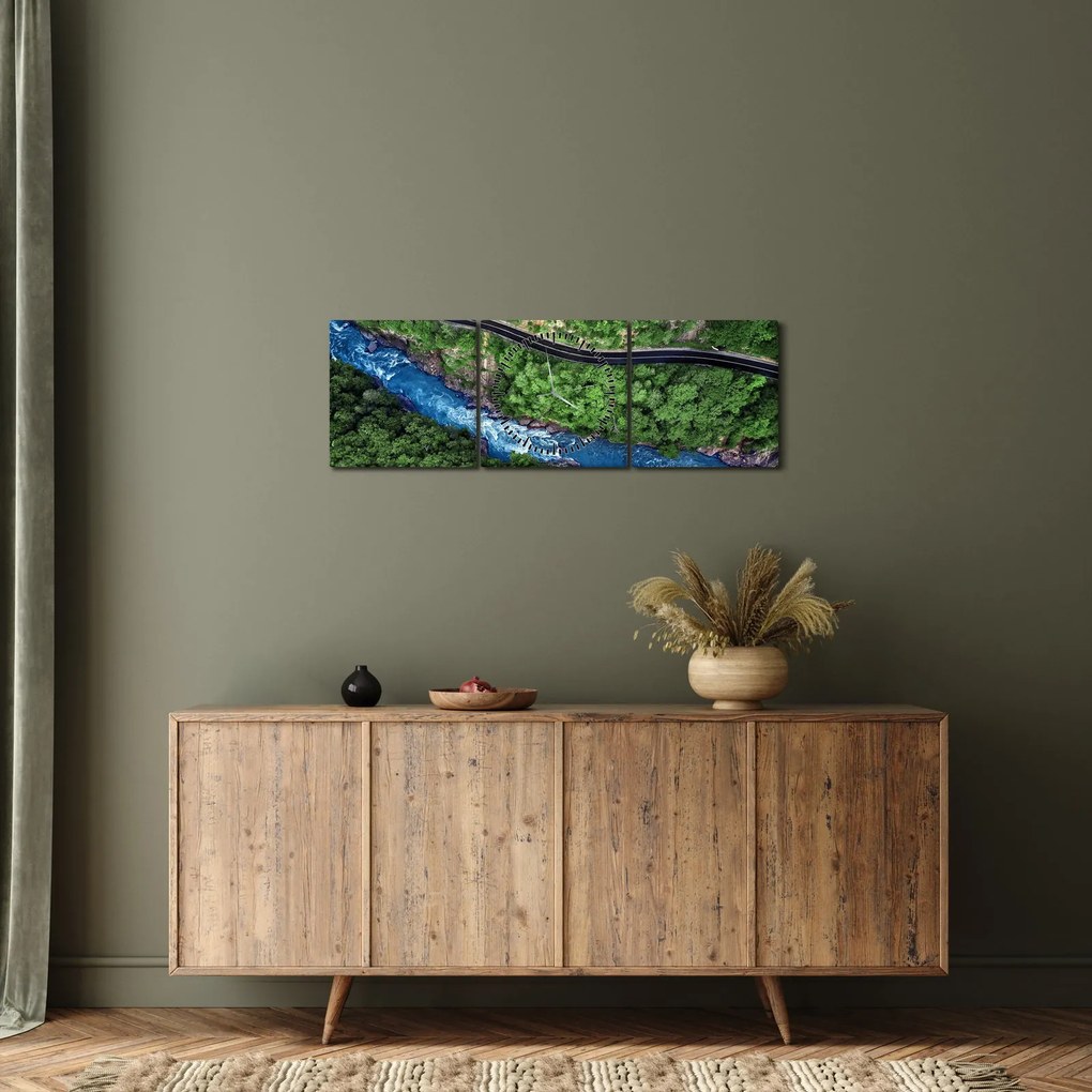 Kép - folyó a hegyek között, Kaukázus, Oroszország (órával) (90x30 cm)