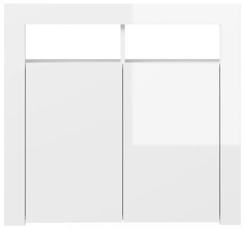 magasfényű fehér tálalószekrény LED-lámpákkal 80 x 35 x 75 cm