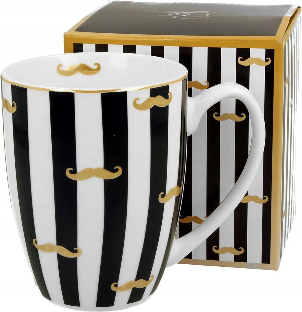 Klasszikus bögre Bajuszok és Csíkok díszdobozban 360 ml Ajándékba Porcelán
