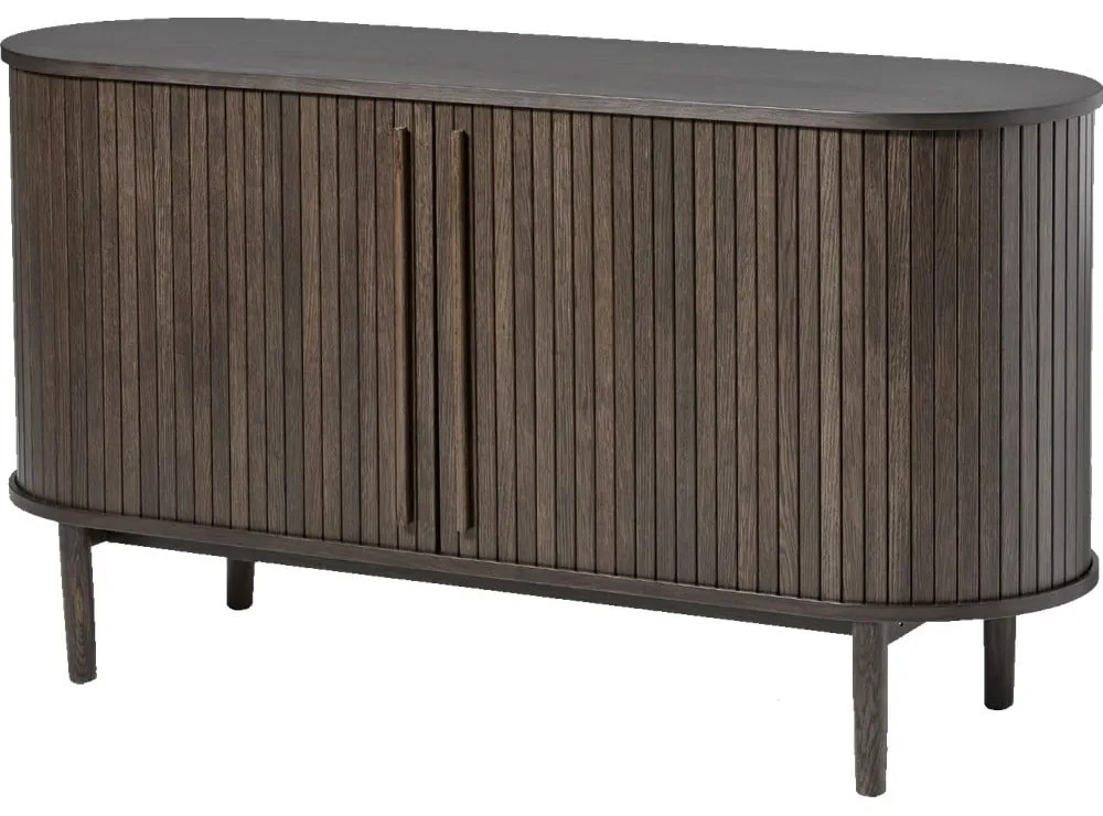 Barna komód tolóajtóval, tölgyfa dekorral 140x76x45 cm Meta – Unique Furniture