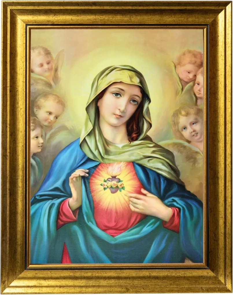 Mária Szíve Szakrális Kép Arany Díszített Keretben 30X40
