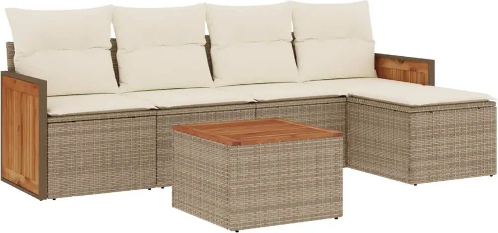 vidaXL 6 részes bézs polyrattan kerti ülőgarnitúra párnával