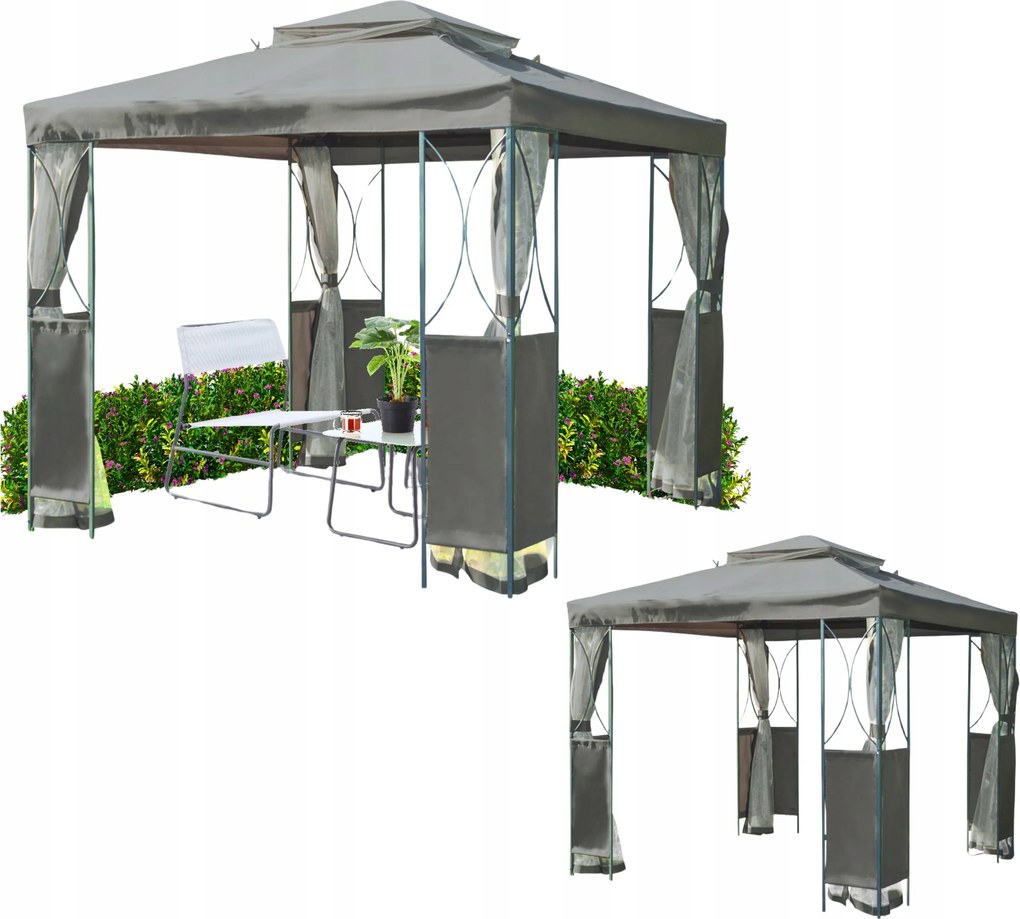 Kerti Party Pavilon Szúnyoghálóval Szürke 2,5x2,5x2,7 m