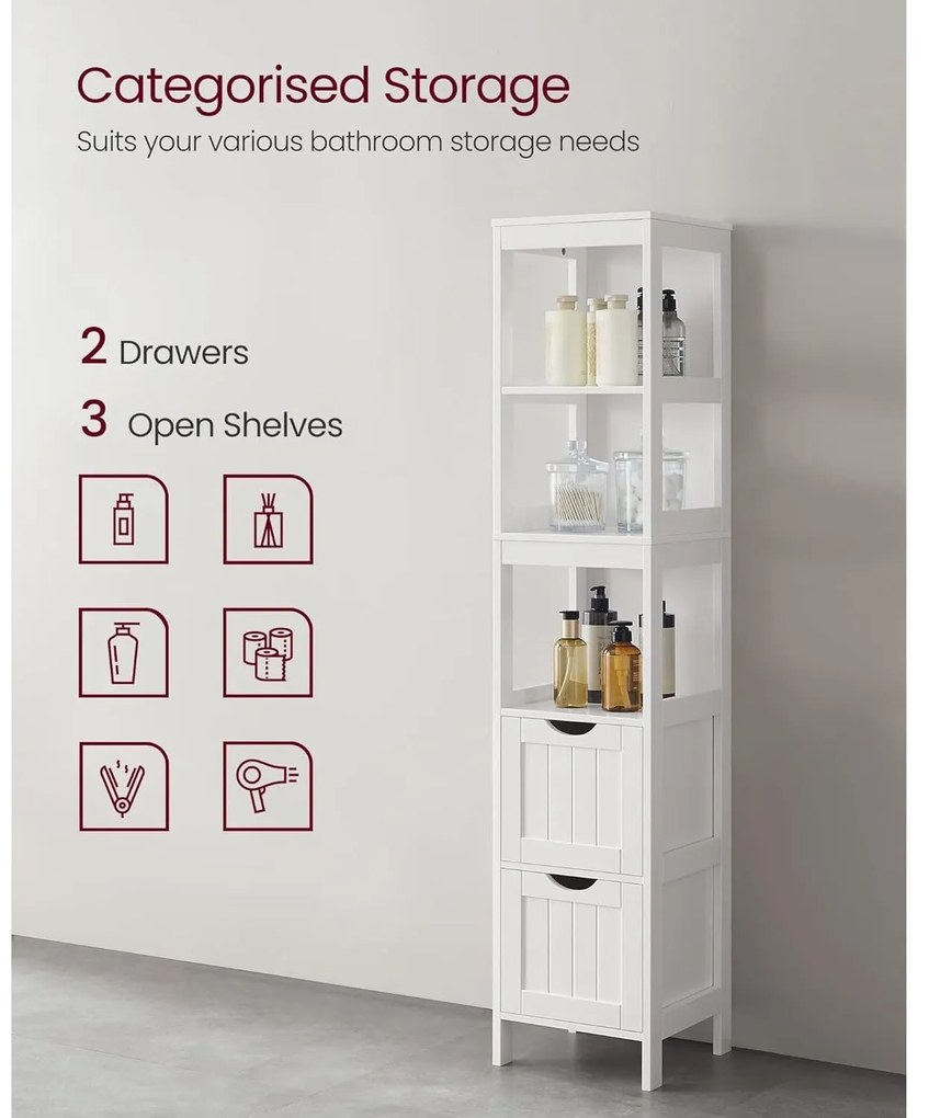 Fürdőszobai magas szekrény, fehér 30x30x141cm