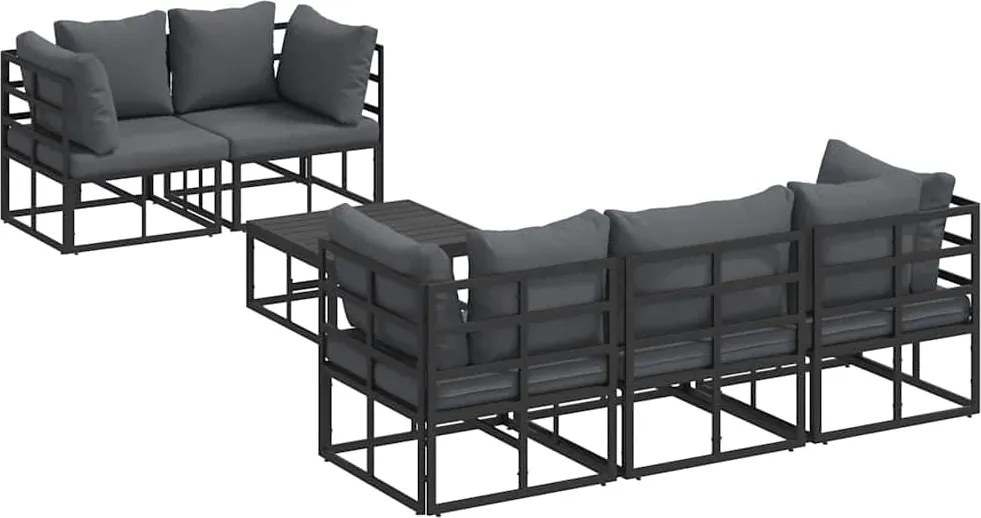 vidaXL Kerti Kanapé Szett párnával 6 pcs Fekete Acél