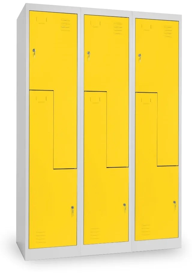 Fém szekrény Z, 3 szakasz, 120 x 50 x 180 cm, hengerzár, sárga - ral 1023