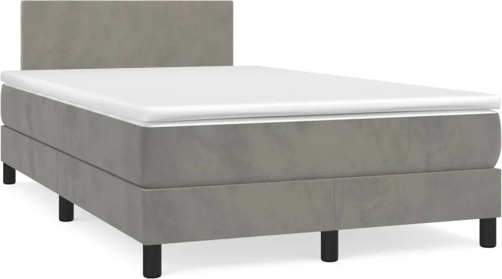 vidaXL világosszürke bársony rugós ágy matraccal 120 x 200 cm