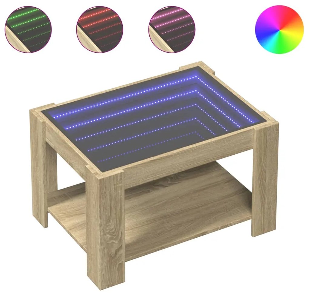 Sonoma tölgy szerelt fa dohányzóasztal LED-del 73 x 53 x 45 cm
