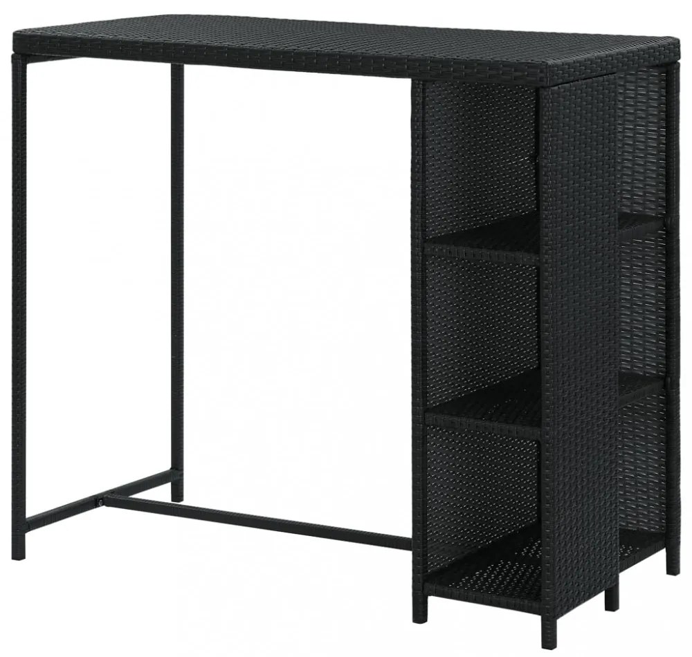 fekete polyrattan bárasztal tárolópolccal 120 x 60 x 110 cm
