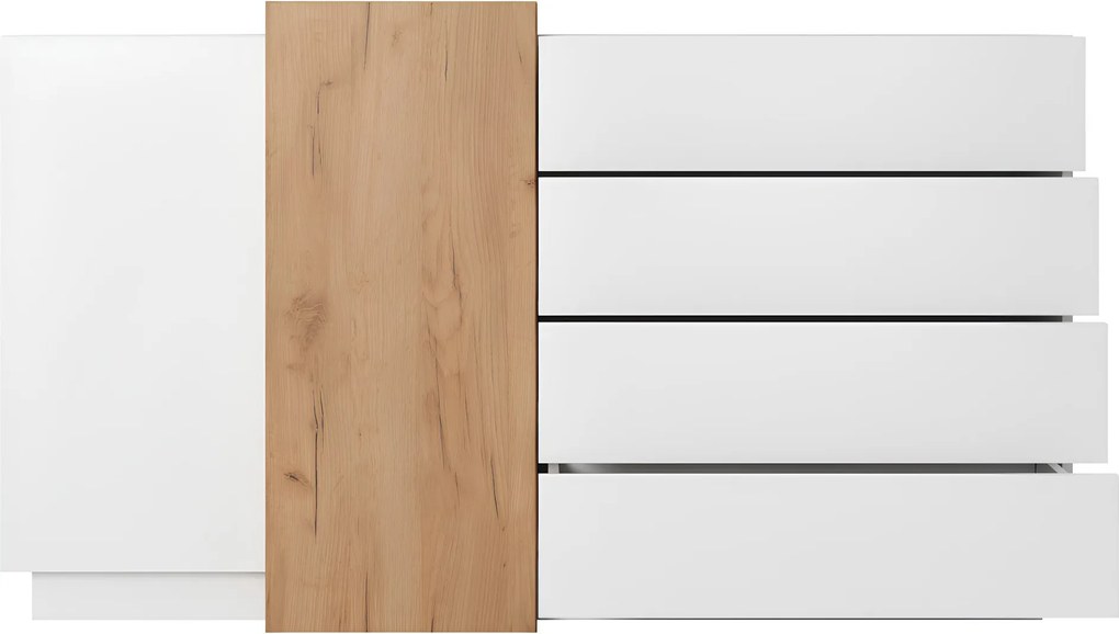 Komód 2D4S, fehér/tölgy craft arany, TRIO