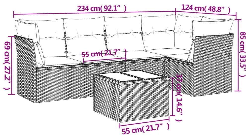 6 részes szürke polyrattan kerti ülőgarnitúra párnákkal