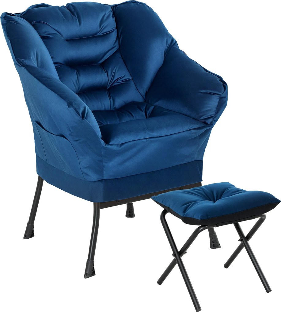 HOMCOM Relaxáló Karosszék Lábemelővel és Oldalsó Zsebekkel a Sötétkék Nappaliba | Aosom