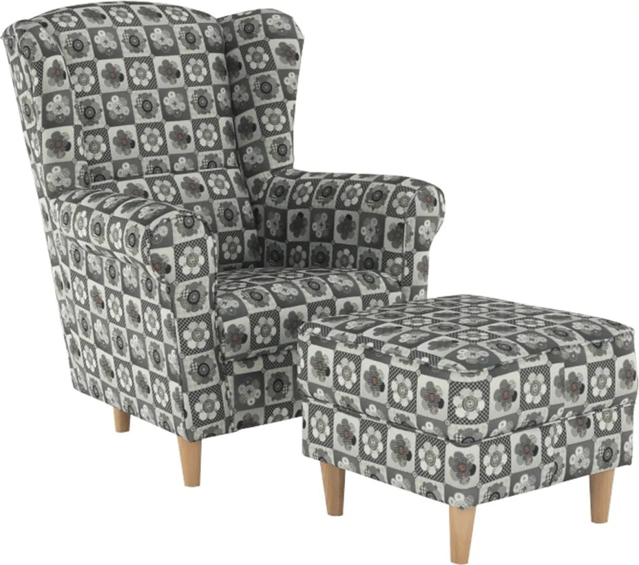 füles fotel puffal, szövet patchwork N1, ASTRID