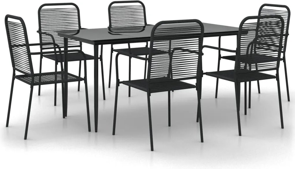 vidaXL 7 részes fekete pamut kötél és acél kerti étkezőgarnitúra