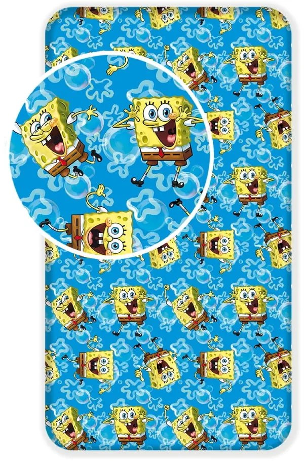 Kék gumis pamut gyerek lepedő 90x200 cm Sponge Bob "Blue" – Jerry Fabrics