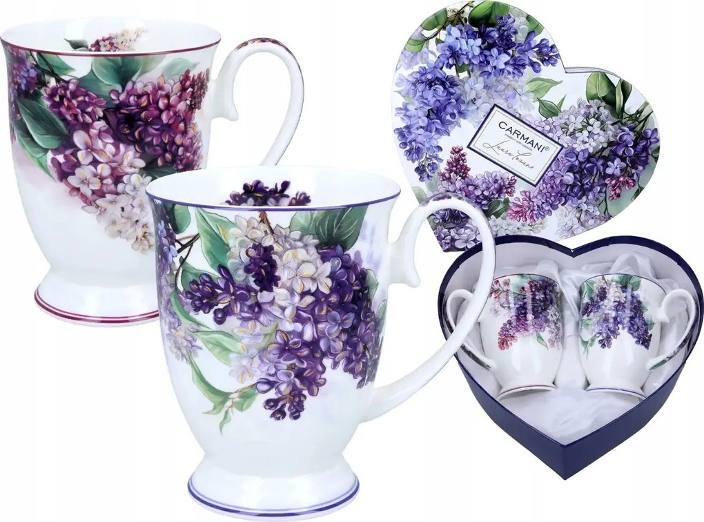 Porcelán Bögrék Carmani Lila Bez orgona Szív Dobozban Bögre x 2