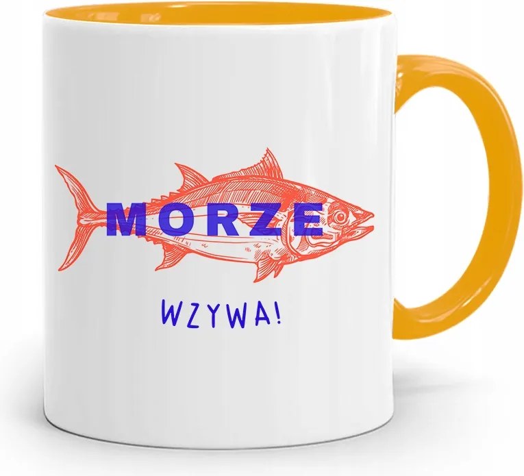 Sárga Bögre Horgász Tenger Hív Ajándék nyomtatott fényképpel