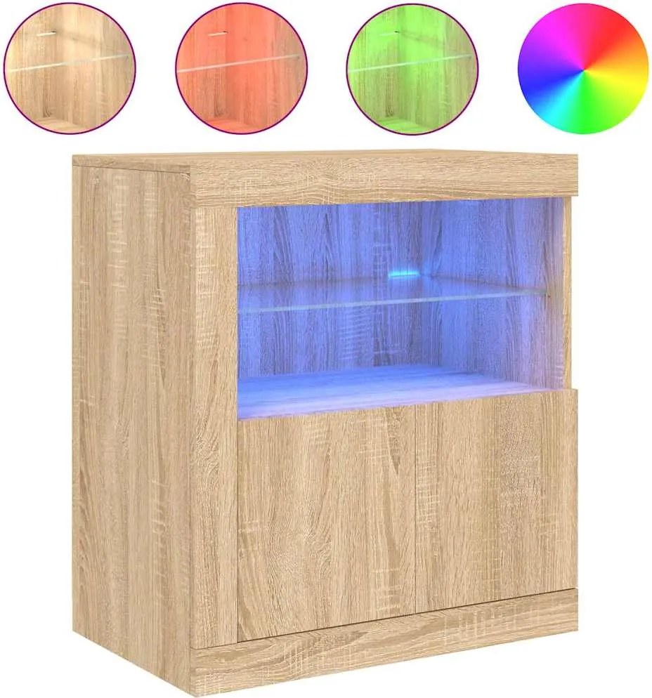 vidaXL sonoma tölgy színű tálalószekrény LED-világítással 60,5x37x67cm