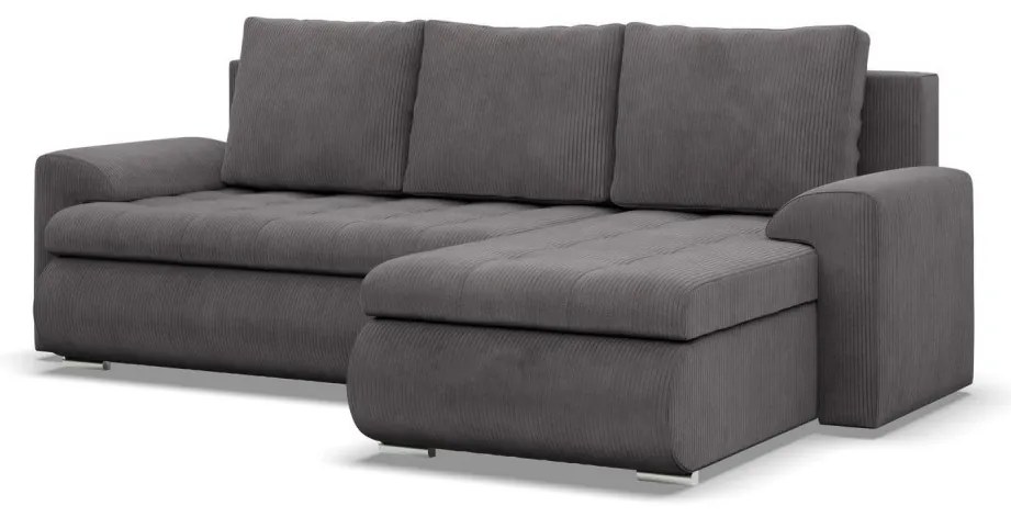 Tokio sarokkanapé, 2 ágyneműtartóval, kordbársony, jobboldali, szürke