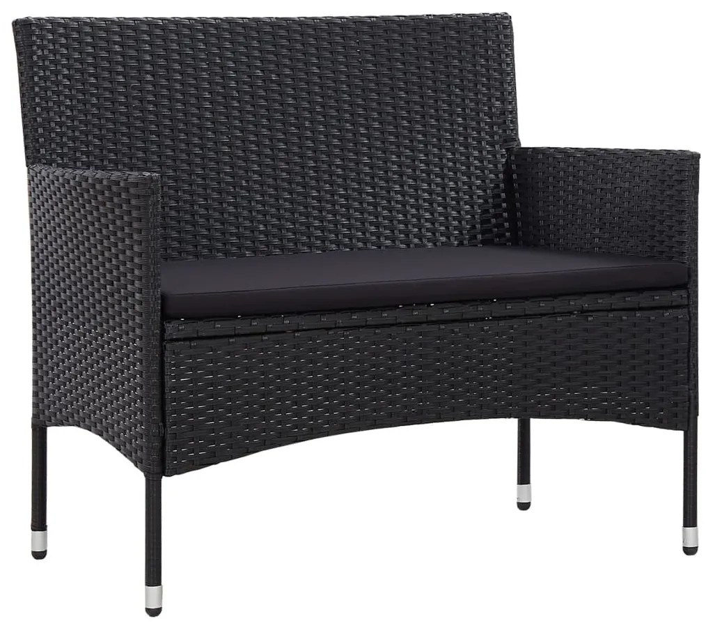4 részes fekete polyrattan kerti ülőgarnitúra párnákkal
