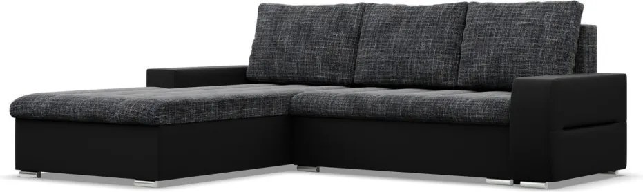 Toronto sarokkanapé, 2 ágyneműtartóval, fonott + műbőr, baloldali, szürke - fekete