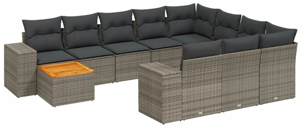 vidaXL 11 részes szürke polyrattan kerti ülőgarnitúra párnákkal