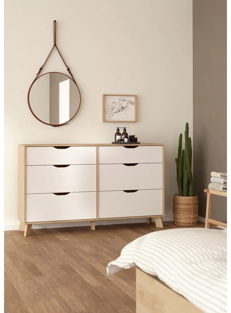 Fehér-natúr színű komód tölgyfa dekorral 156x92x40 cm Ikast – Tvilum