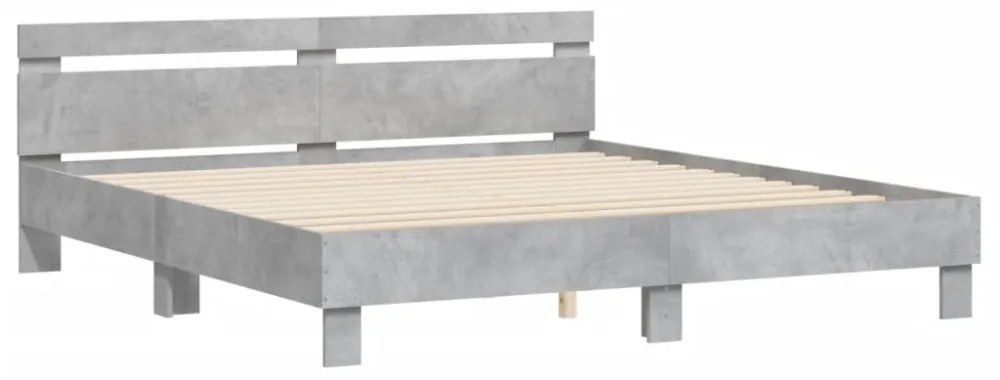 betonszürke szerelt fa ágykeret fejtámlával 200 x 200 cm
