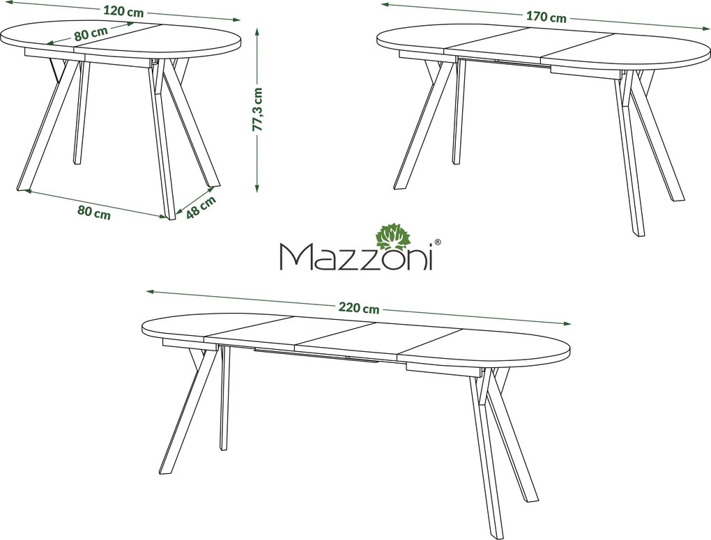 Mazzoni Ovális bővíthető ALMO asztal Matt Fekete