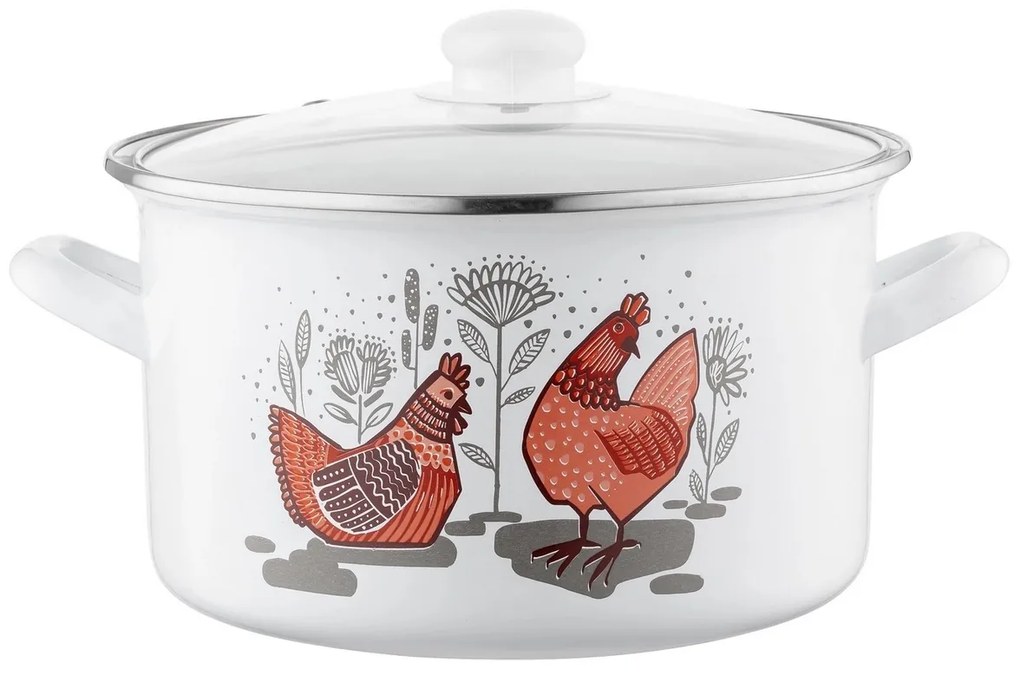 Emalia Pleszew Rubinka zománcozott edény fedővel , 22 cm, 4,7 l, 22 cm átmérőjű