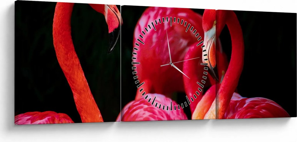 Vörös flamingók képe (órával) (90x30 cm)