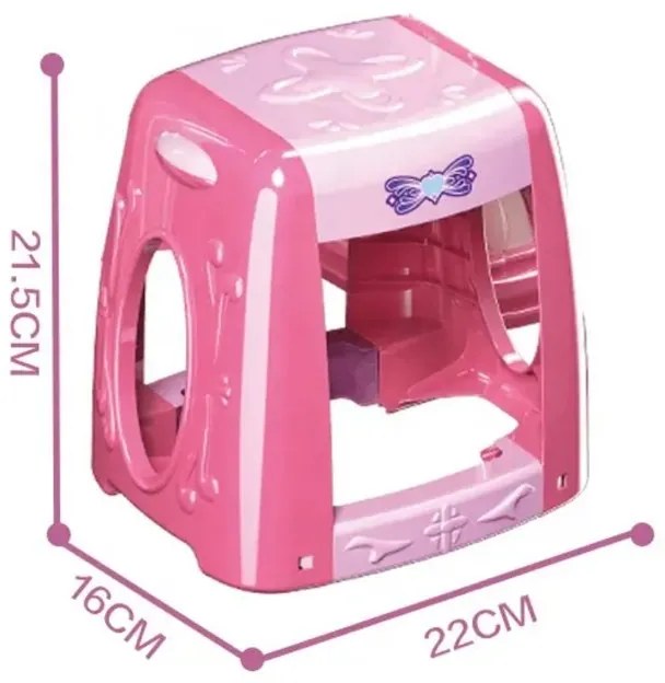 Sminkasztal lányoknak, szék és tükör, különböző kiegészítők, fények, zene, hercegnős matricák, fiók, rózsaszínű