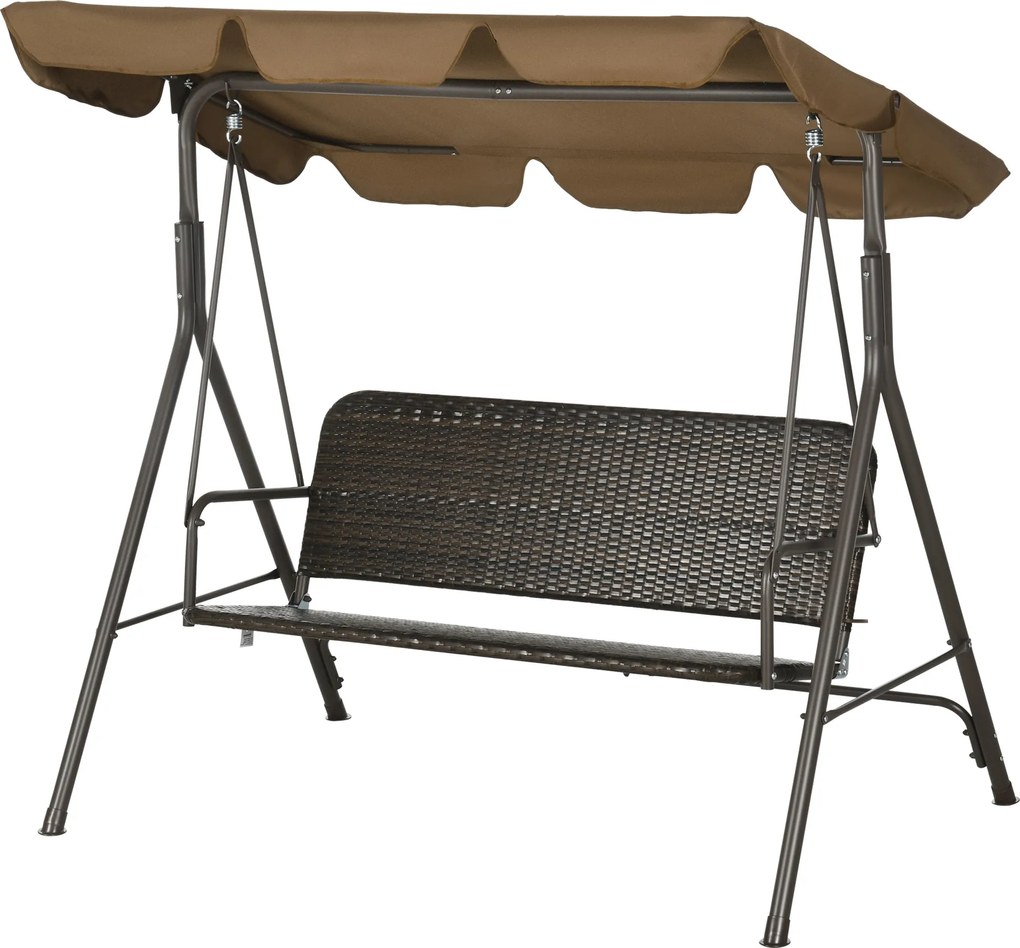 Outsunny 3-személyes Kültéri Kerti Hinta Állítható Napernyővel PE Rattan Üléssel és Karfákkal erkélyhez, teraszhoz, udvarhoz, teherbírás: 240 kg, 167x