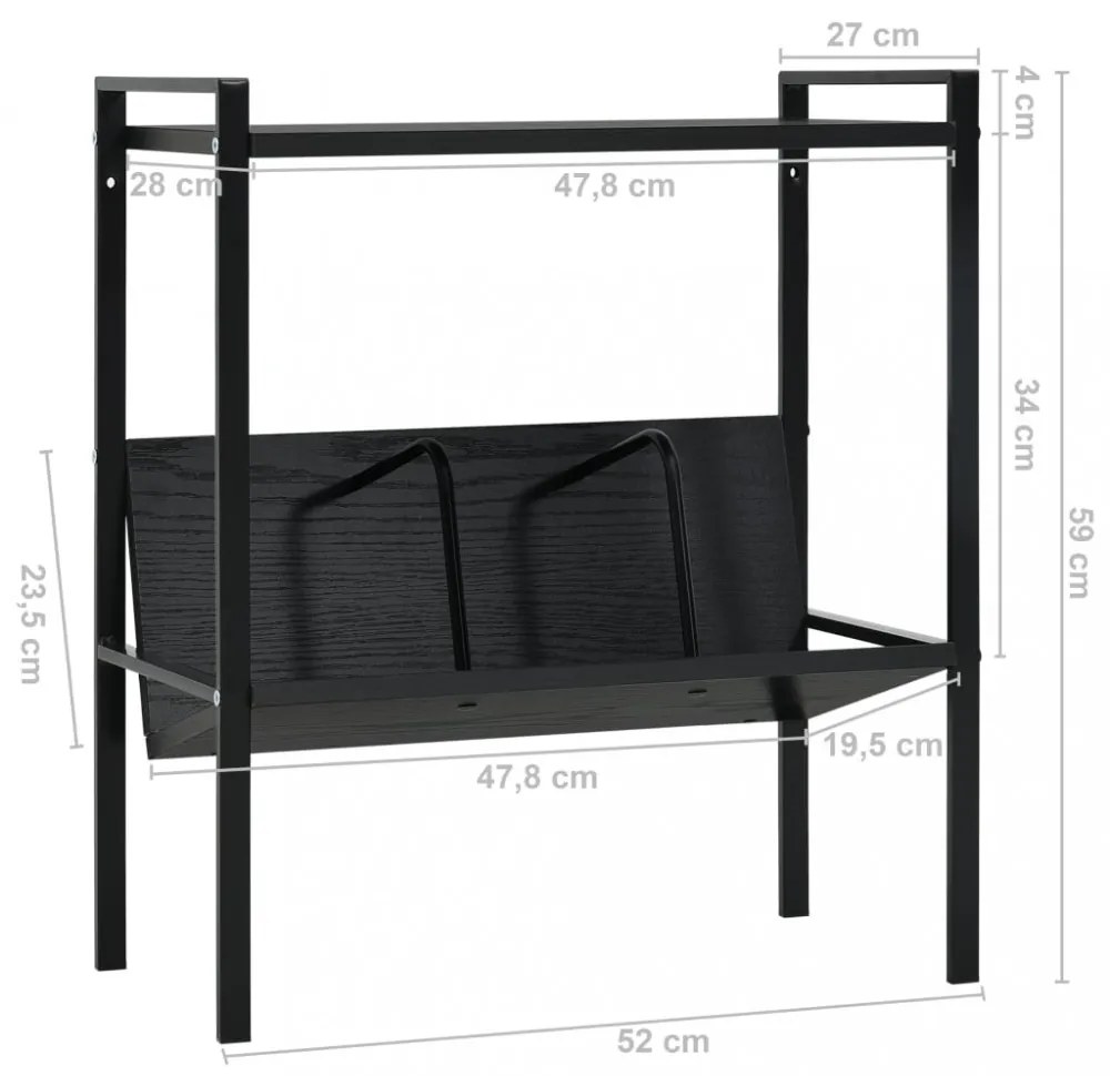 2-szintes fekete szerelt fa könyvespolc 52 x 28 x 59 cm