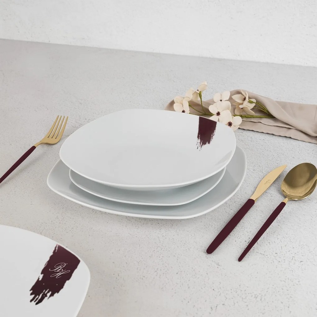 BerlingerHaus 18 darabos Leonardo tányérkészlet,fehér-bordó