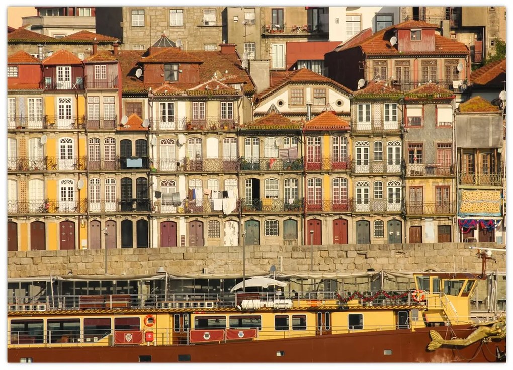Üveg kép - Vízparti negyed, Portugália (70x50 cm)