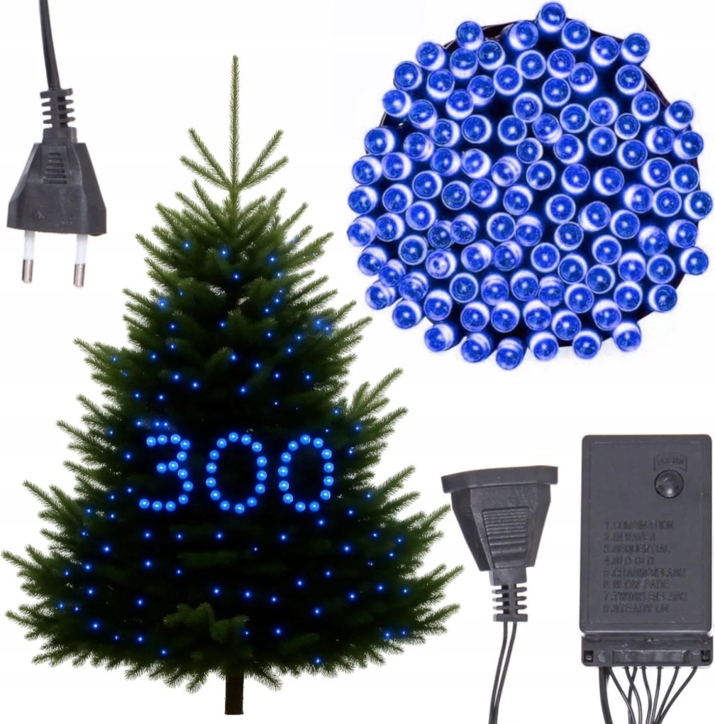 Karácsonyfa Fényfüzér Erős 300 Led Kék Programozó