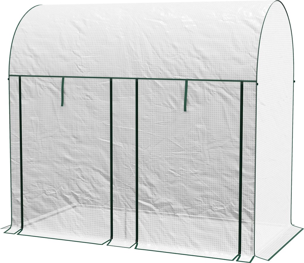 Outsunny Kicsi Üvegház Kültéri Üvegház Két Cipzáras Ajtóval és PE Borítással - Növények, Virágok Növesztésére 200x100x178 cm Fehér | Aosom