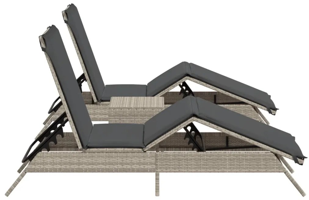 2 db világosszürke polyrattan napozóágy asztallal