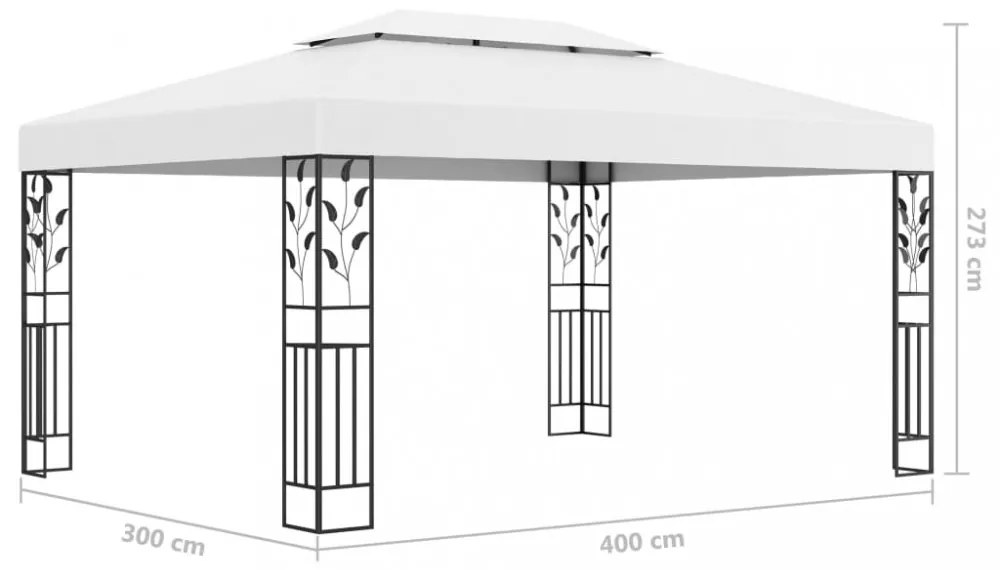 fehér dupla tetős pavilon LED fényfüzérrel 3 x 4 m