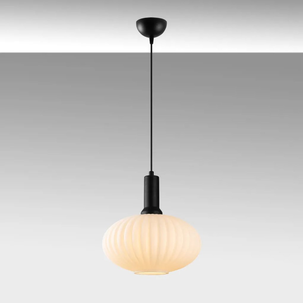 Asker 15182 fekete fém-üveg függőlámpa, Ø30 cm